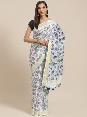 Blue and Blue, Kalakari India Linen Handwoven Saree and Blouse ALBGSA0092-Saree-Kalakari India-ALBGSA0092-Cotton, Geographical Indication, Hand Crafted, Heritage Prints, Linen, Natural Dyes, Red, Sarees, Shibori, Sustainable Fabrics, Woven, Yellow-[Linen,Ethnic,wear,Fashionista,Handloom,Handicraft,Indigo,blockprint,block,print,Cotton,Chanderi,Blue, latest,classy,party,bollywood,trendy,summer,style,traditional,formal,elegant,unique,style,hand,block,print, dabu,booti,gift,present,glamorous,afforda
