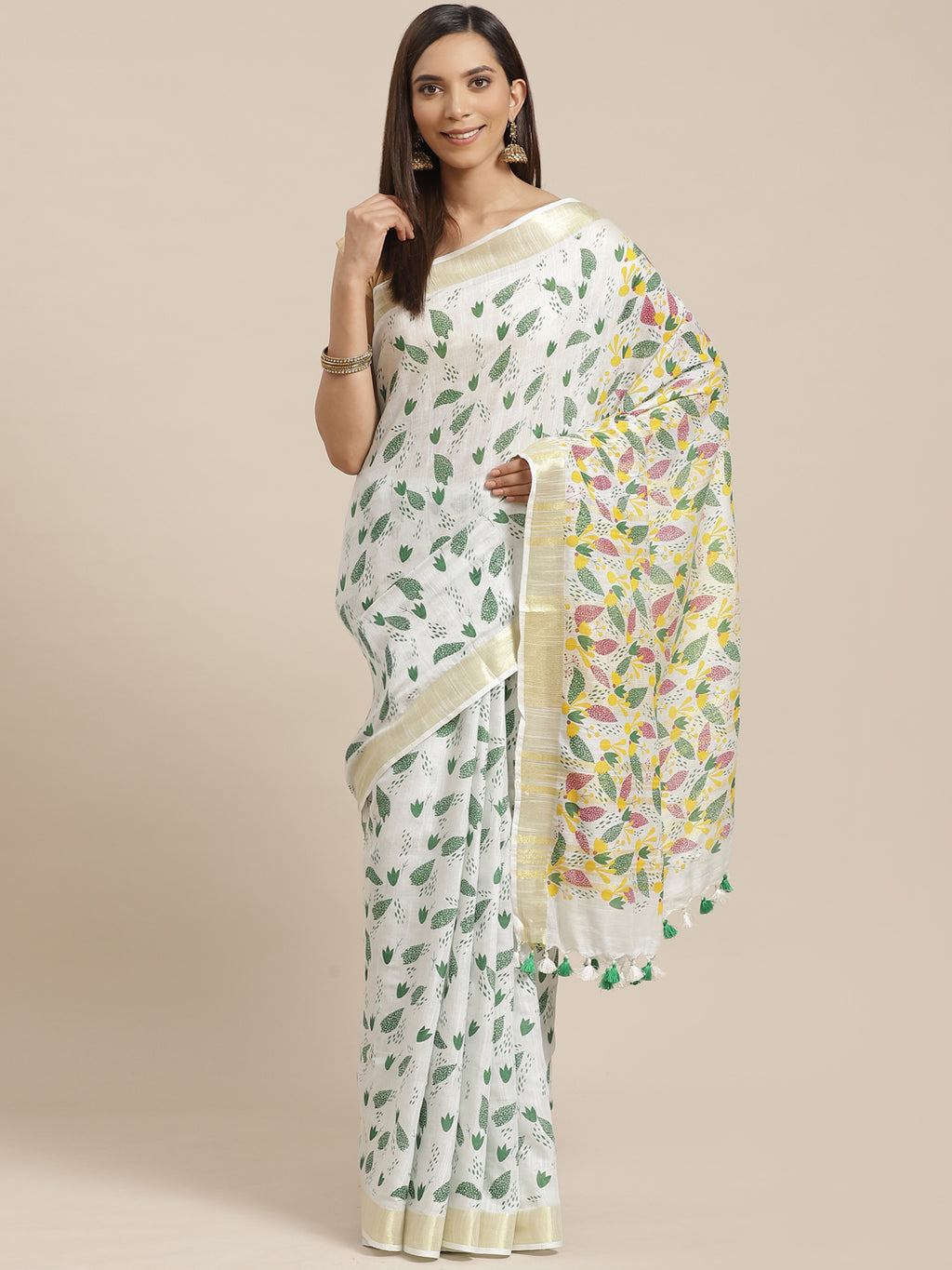 Green and Yellow, Kalakari India Linen Handwoven Saree and Blouse ALBGSA0094-Saree-Kalakari India-ALBGSA0094-Cotton, Geographical Indication, Hand Crafted, Heritage Prints, Linen, Natural Dyes, Red, Sarees, Shibori, Sustainable Fabrics, Woven, Yellow-[Linen,Ethnic,wear,Fashionista,Handloom,Handicraft,Indigo,blockprint,block,print,Cotton,Chanderi,Blue, latest,classy,party,bollywood,trendy,summer,style,traditional,formal,elegant,unique,style,hand,block,print, dabu,booti,gift,present,glamorous,affo