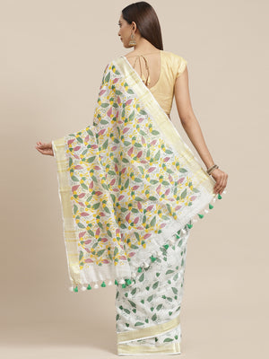 Green and Yellow, Kalakari India Linen Handwoven Saree and Blouse ALBGSA0094-Saree-Kalakari India-ALBGSA0094-Cotton, Geographical Indication, Hand Crafted, Heritage Prints, Linen, Natural Dyes, Red, Sarees, Shibori, Sustainable Fabrics, Woven, Yellow-[Linen,Ethnic,wear,Fashionista,Handloom,Handicraft,Indigo,blockprint,block,print,Cotton,Chanderi,Blue, latest,classy,party,bollywood,trendy,summer,style,traditional,formal,elegant,unique,style,hand,block,print, dabu,booti,gift,present,glamorous,affo