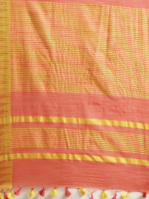 Red and Yellow, Kalakari India Linen Red Hand crafted saree with blouse ALBGSA0098-Saree-Kalakari India-ALBGSA0098-Cotton, Geographical Indication, Hand Crafted, Heritage Prints, Linen, Natural Dyes, Red, Sarees, Shibori, Sustainable Fabrics, Woven, Yellow-[Linen,Ethnic,wear,Fashionista,Handloom,Handicraft,Indigo,blockprint,block,print,Cotton,Chanderi,Blue, latest,classy,party,bollywood,trendy,summer,style,traditional,formal,elegant,unique,style,hand,block,print, dabu,booti,gift,present,glamorou