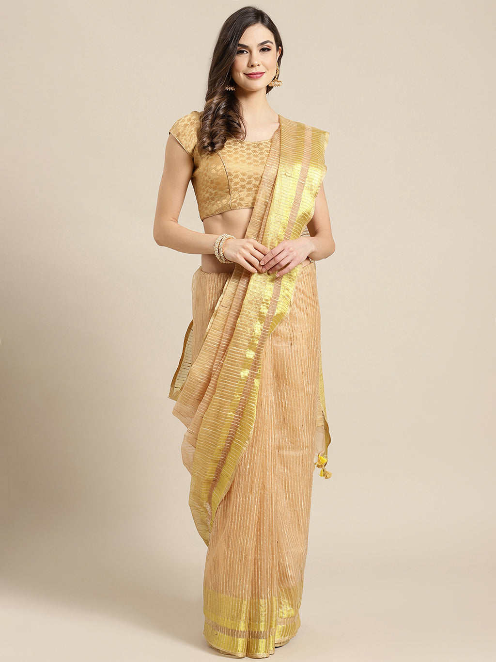 Brown and , Kalakari India Bhagalpuri Jute Silk Woven Design Saree with Blouse ALBGSA0100-Saree-Kalakari India-ALBGSA0100-Bhagalpuri, Geographical Indication, Hand Crafted, Heritage Prints, Jute, Natural Dyes, Red, Sarees, Silk Blend, Sustainable Fabrics, Woven, Yellow-[Linen,Ethnic,wear,Fashionista,Handloom,Handicraft,Indigo,blockprint,block,print,Cotton,Chanderi,Blue, latest,classy,party,bollywood,trendy,summer,style,traditional,formal,elegant,unique,style,hand,block,print, dabu,booti,gift,pre
