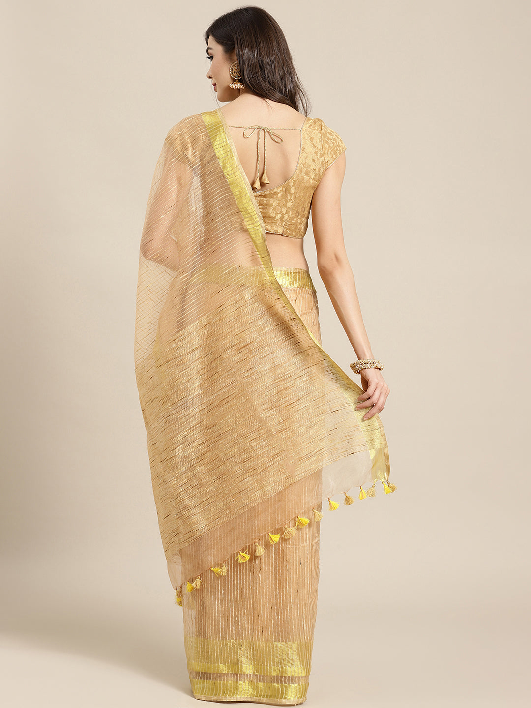 Brown and , Kalakari India Bhagalpuri Jute Silk Woven Design Saree with Blouse ALBGSA0100-Saree-Kalakari India-ALBGSA0100-Bhagalpuri, Geographical Indication, Hand Crafted, Heritage Prints, Jute, Natural Dyes, Red, Sarees, Silk Blend, Sustainable Fabrics, Woven, Yellow-[Linen,Ethnic,wear,Fashionista,Handloom,Handicraft,Indigo,blockprint,block,print,Cotton,Chanderi,Blue, latest,classy,party,bollywood,trendy,summer,style,traditional,formal,elegant,unique,style,hand,block,print, dabu,booti,gift,pre