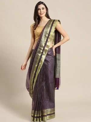 Purple and Green, Kalakari India Bhagalpuri Jute Silk Woven Design Saree with Blouse ALBGSA0102-Saree-Kalakari India-ALBGSA0102-Bhagalpuri, Geographical Indication, Hand Crafted, Heritage Prints, Jute, Natural Dyes, Red, Sarees, Silk Blend, Sustainable Fabrics, Woven, Yellow-[Linen,Ethnic,wear,Fashionista,Handloom,Handicraft,Indigo,blockprint,block,print,Cotton,Chanderi,Blue, latest,classy,party,bollywood,trendy,summer,style,traditional,formal,elegant,unique,style,hand,block,print, dabu,booti,gi