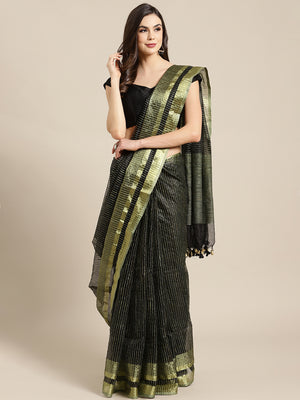 Black and Green, Kalakari India Bhagalpuri Jute Silk Woven Design Saree with Blouse ALBGSA0103-Saree-Kalakari India-ALBGSA0103-Bhagalpuri, Geographical Indication, Hand Crafted, Heritage Prints, Jute, Natural Dyes, Red, Sarees, Silk Blend, Sustainable Fabrics, Woven, Yellow-[Linen,Ethnic,wear,Fashionista,Handloom,Handicraft,Indigo,blockprint,block,print,Cotton,Chanderi,Blue, latest,classy,party,bollywood,trendy,summer,style,traditional,formal,elegant,unique,style,hand,block,print, dabu,booti,gif