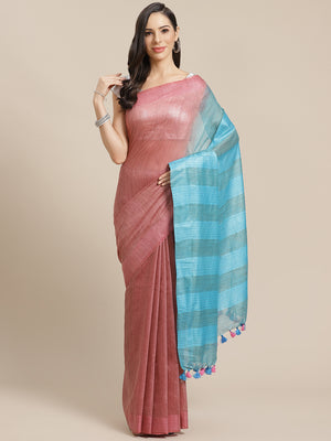 Pink and Blue, Kalakari India Bhagalpuri Silk Blend Woven Design Saree with Blouse ALBGSA0105-Saree-Kalakari India-ALBGSA0105-Bhagalpuri, Geographical Indication, Hand Crafted, Heritage Prints, Jute, Natural Dyes, Red, Sarees, Silk Blend, Sustainable Fabrics, Woven, Yellow-[Linen,Ethnic,wear,Fashionista,Handloom,Handicraft,Indigo,blockprint,block,print,Cotton,Chanderi,Blue, latest,classy,party,bollywood,trendy,summer,style,traditional,formal,elegant,unique,style,hand,block,print, dabu,booti,gift