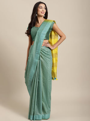 Sea Green and Yellow, Kalakari India Bhagalpuri Silk Blend Woven Design Saree with Blouse ALBGSA0106-Saree-Kalakari India-ALBGSA0106-Bhagalpuri, Geographical Indication, Hand Crafted, Heritage Prints, Jute, Natural Dyes, Red, Sarees, Silk Blend, Sustainable Fabrics, Woven, Yellow-[Linen,Ethnic,wear,Fashionista,Handloom,Handicraft,Indigo,blockprint,block,print,Cotton,Chanderi,Blue, latest,classy,party,bollywood,trendy,summer,style,traditional,formal,elegant,unique,style,hand,block,print, dabu,boo