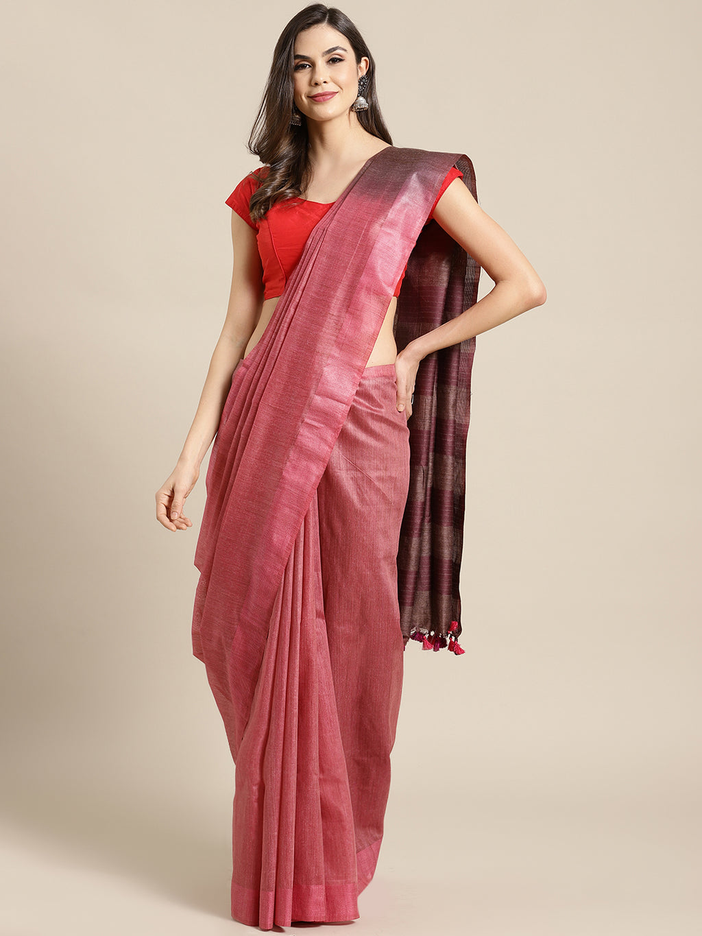 Pink and Mauve, Kalakari India Bhagalpuri Silk Blend Woven Design Saree with Blouse ALBGSA0108-Saree-Kalakari India-ALBGSA0108-Bhagalpuri, Geographical Indication, Hand Crafted, Heritage Prints, Jute, Natural Dyes, Red, Sarees, Silk Blend, Sustainable Fabrics, Woven, Yellow-[Linen,Ethnic,wear,Fashionista,Handloom,Handicraft,Indigo,blockprint,block,print,Cotton,Chanderi,Blue, latest,classy,party,bollywood,trendy,summer,style,traditional,formal,elegant,unique,style,hand,block,print, dabu,booti,gif