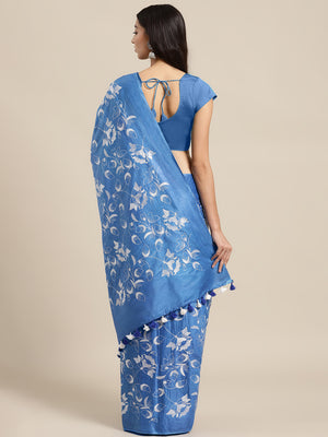 Blue and White, Kalakari India Bhagalpuri Silk Blend Woven Design Saree with Blouse ALBGSA0109-Saree-Kalakari India-ALBGSA0109-Bhagalpuri, Geographical Indication, Hand Crafted, Heritage Prints, Jute, Natural Dyes, Red, Sarees, Silk Blend, Sustainable Fabrics, Woven, Yellow-[Linen,Ethnic,wear,Fashionista,Handloom,Handicraft,Indigo,blockprint,block,print,Cotton,Chanderi,Blue, latest,classy,party,bollywood,trendy,summer,style,traditional,formal,elegant,unique,style,hand,block,print, dabu,booti,gif