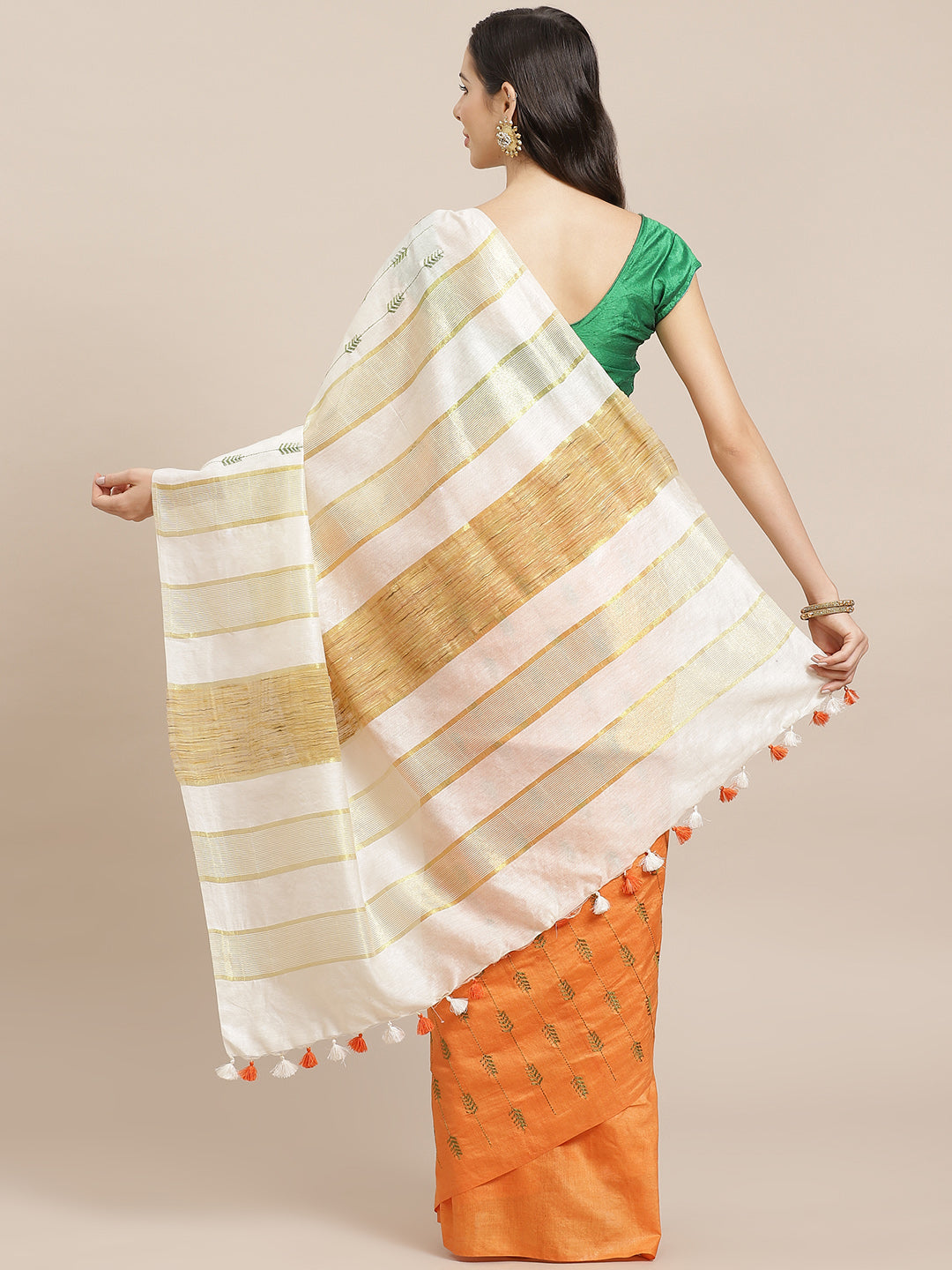Off White and Gold, Kalakari India Bhagalpuri Silk Blend Woven Design Saree with Blouse ALBGSA0110-Saree-Kalakari India-ALBGSA0110-Bhagalpuri, Geographical Indication, Hand Crafted, Heritage Prints, Jute, Natural Dyes, Red, Sarees, Silk Blend, Sustainable Fabrics, Woven, Yellow-[Linen,Ethnic,wear,Fashionista,Handloom,Handicraft,Indigo,blockprint,block,print,Cotton,Chanderi,Blue, latest,classy,party,bollywood,trendy,summer,style,traditional,formal,elegant,unique,style,hand,block,print, dabu,booti