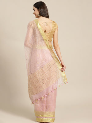 Pink and Gold, Kalakari India Bhagalpuri Jute Silk Woven Design Saree with Blouse ALBGSA0111-Saree-Kalakari India-ALBGSA0111-Bhagalpuri, Geographical Indication, Hand Crafted, Heritage Prints, Jute, Natural Dyes, Red, Sarees, Silk Blend, Sustainable Fabrics, Woven, Yellow-[Linen,Ethnic,wear,Fashionista,Handloom,Handicraft,Indigo,blockprint,block,print,Cotton,Chanderi,Blue, latest,classy,party,bollywood,trendy,summer,style,traditional,formal,elegant,unique,style,hand,block,print, dabu,booti,gift,