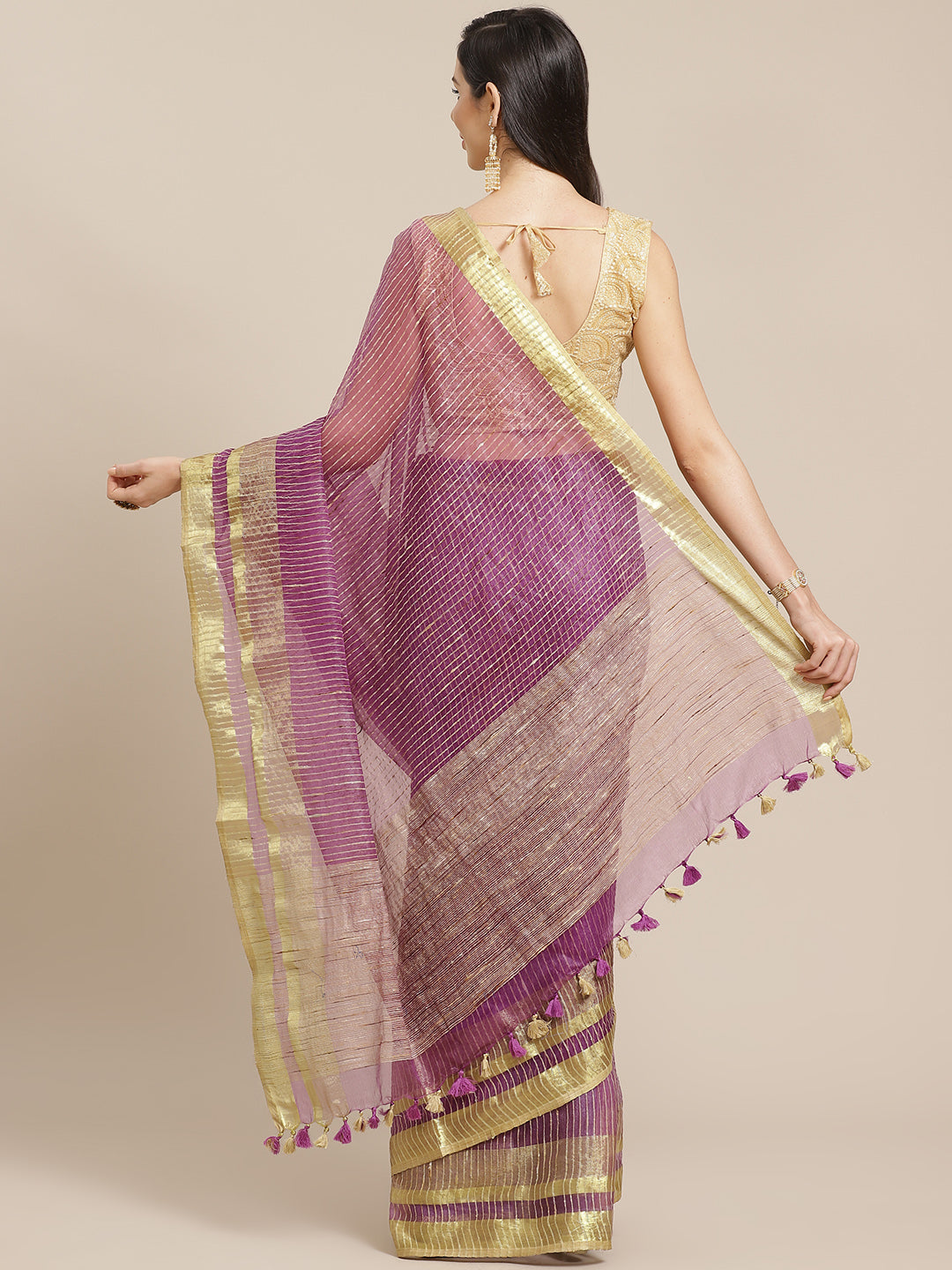Purple and Gold, Kalakari India Bhagalpuri Jute Silk Woven Design Saree with Blouse ALBGSA0112-Saree-Kalakari India-ALBGSA0112-Bhagalpuri, Geographical Indication, Hand Crafted, Heritage Prints, Jute, Natural Dyes, Red, Sarees, Silk Blend, Sustainable Fabrics, Woven, Yellow-[Linen,Ethnic,wear,Fashionista,Handloom,Handicraft,Indigo,blockprint,block,print,Cotton,Chanderi,Blue, latest,classy,party,bollywood,trendy,summer,style,traditional,formal,elegant,unique,style,hand,block,print, dabu,booti,gif