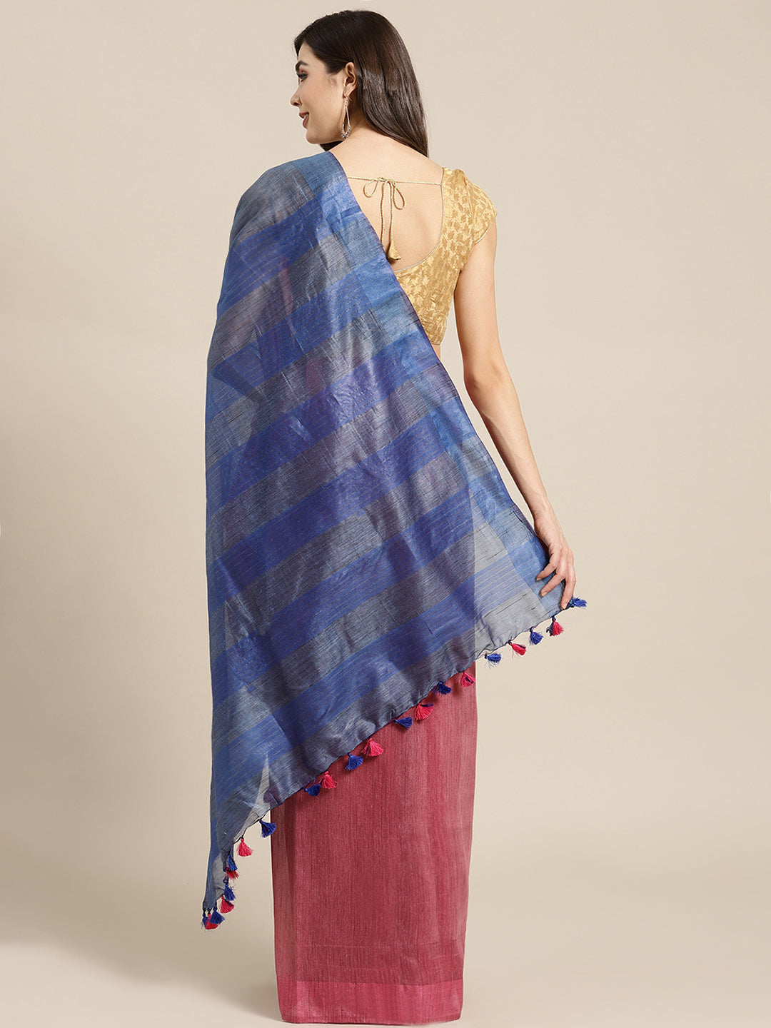 Blue and Blue, Kalakari India Bhagalpuri Silk Blend Woven Design Saree with Blouse ALBGSA0115-Saree-Kalakari India-ALBGSA0115-Bhagalpuri, Geographical Indication, Hand Crafted, Heritage Prints, Jute, Natural Dyes, Red, Sarees, Silk Blend, Sustainable Fabrics, Woven, Yellow-[Linen,Ethnic,wear,Fashionista,Handloom,Handicraft,Indigo,blockprint,block,print,Cotton,Chanderi,Blue, latest,classy,party,bollywood,trendy,summer,style,traditional,formal,elegant,unique,style,hand,block,print, dabu,booti,gift