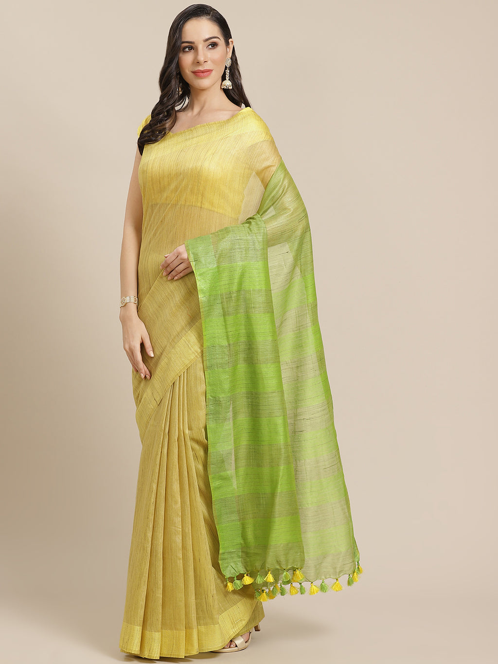 Green and Gold, Kalakari India Bhagalpuri Silk Blend Woven Design Saree with Blouse ALBGSA0116-Saree-Kalakari India-ALBGSA0116-Bhagalpuri, Geographical Indication, Hand Crafted, Heritage Prints, Jute, Natural Dyes, Red, Sarees, Silk Blend, Sustainable Fabrics, Woven, Yellow-[Linen,Ethnic,wear,Fashionista,Handloom,Handicraft,Indigo,blockprint,block,print,Cotton,Chanderi,Blue, latest,classy,party,bollywood,trendy,summer,style,traditional,formal,elegant,unique,style,hand,block,print, dabu,booti,gif