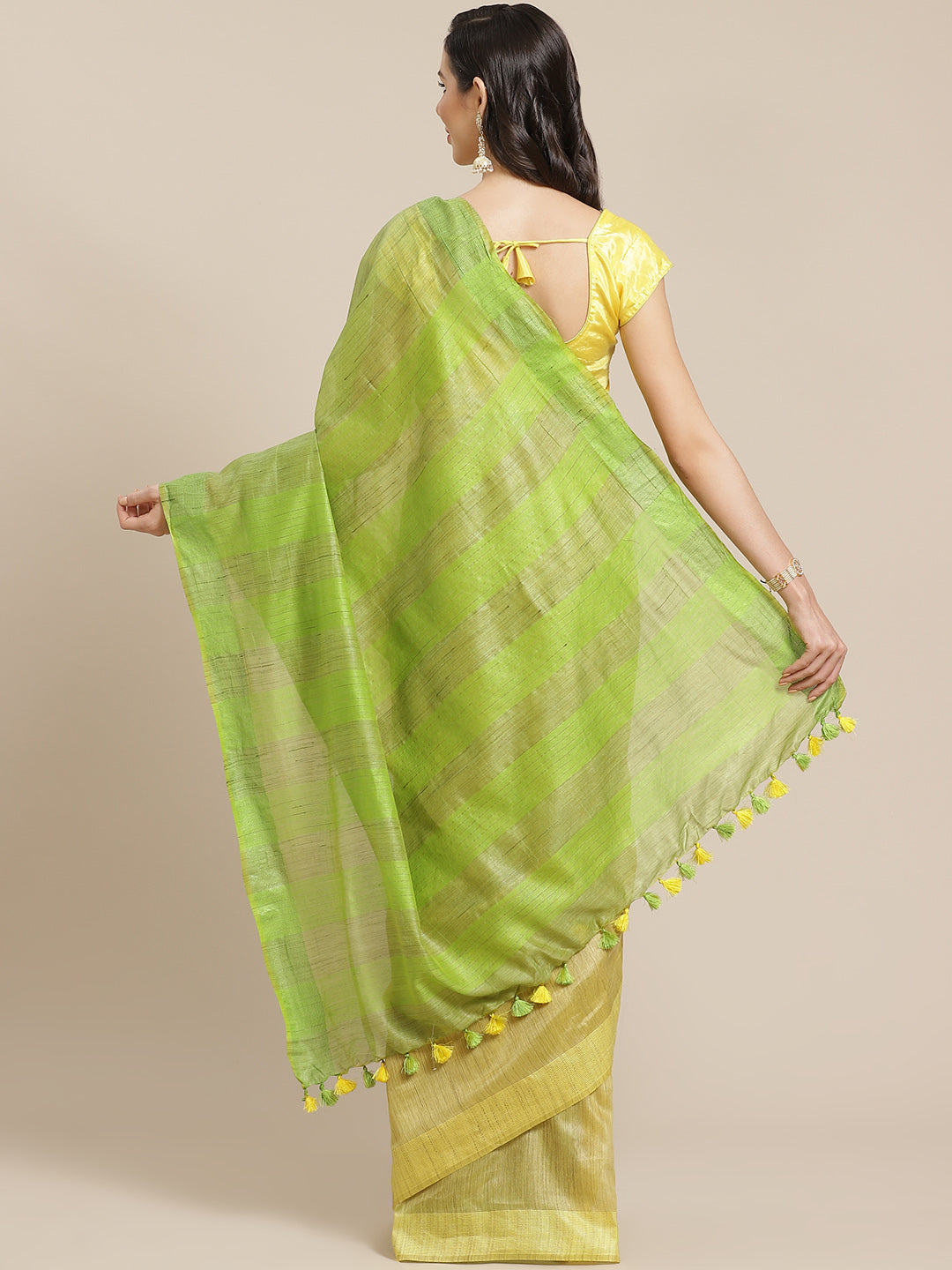 Green and Gold, Kalakari India Bhagalpuri Silk Blend Woven Design Saree with Blouse ALBGSA0116-Saree-Kalakari India-ALBGSA0116-Bhagalpuri, Geographical Indication, Hand Crafted, Heritage Prints, Jute, Natural Dyes, Red, Sarees, Silk Blend, Sustainable Fabrics, Woven, Yellow-[Linen,Ethnic,wear,Fashionista,Handloom,Handicraft,Indigo,blockprint,block,print,Cotton,Chanderi,Blue, latest,classy,party,bollywood,trendy,summer,style,traditional,formal,elegant,unique,style,hand,block,print, dabu,booti,gif