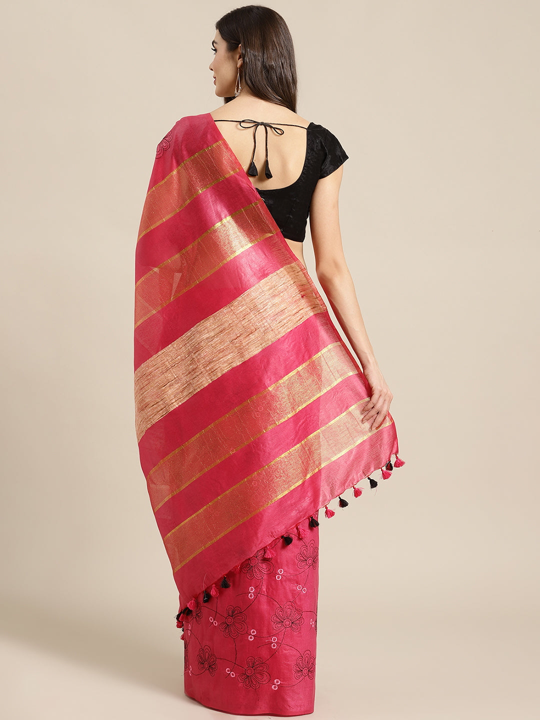Pink and Gold, Kalakari India Bhagalpuri Silk Blend Woven Design Saree with Blouse ALBGSA0118-Saree-Kalakari India-ALBGSA0118-Bhagalpuri, Geographical Indication, Hand Crafted, Heritage Prints, Jute, Natural Dyes, Red, Sarees, Silk Blend, Sustainable Fabrics, Woven, Yellow-[Linen,Ethnic,wear,Fashionista,Handloom,Handicraft,Indigo,blockprint,block,print,Cotton,Chanderi,Blue, latest,classy,party,bollywood,trendy,summer,style,traditional,formal,elegant,unique,style,hand,block,print, dabu,booti,gift