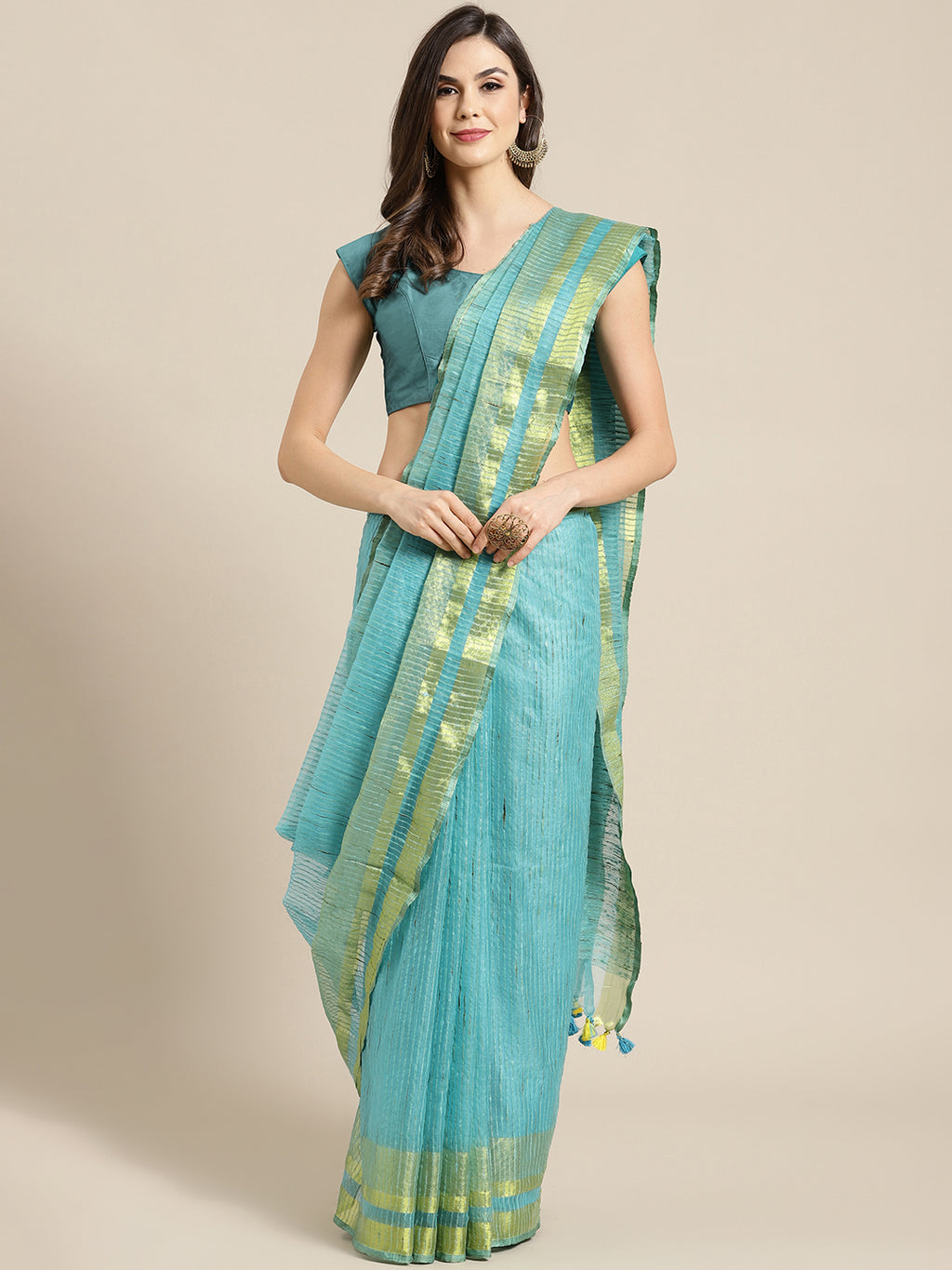 Blue and Green, Kalakari India Bhagalpuri Jute Silk Woven Design Saree with Blouse ALBGSA0121-Saree-Kalakari India-ALBGSA0121-Bhagalpuri, Geographical Indication, Hand Crafted, Heritage Prints, Jute, Natural Dyes, Red, Sarees, Silk Blend, Sustainable Fabrics, Woven, Yellow-[Linen,Ethnic,wear,Fashionista,Handloom,Handicraft,Indigo,blockprint,block,print,Cotton,Chanderi,Blue, latest,classy,party,bollywood,trendy,summer,style,traditional,formal,elegant,unique,style,hand,block,print, dabu,booti,gift