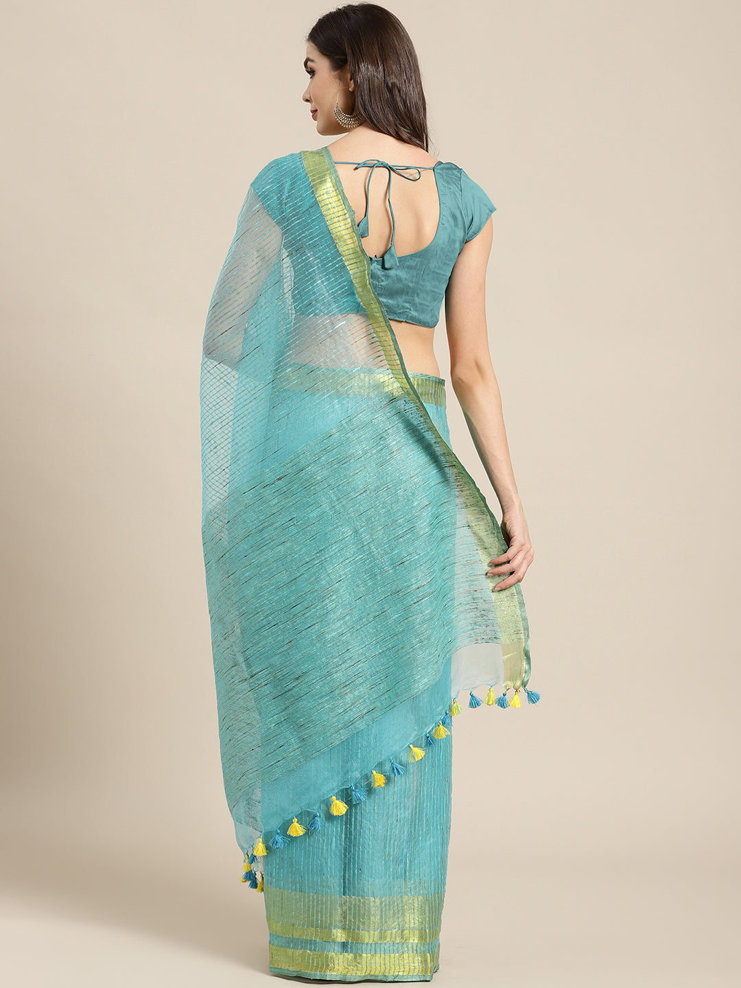 Blue and Green, Kalakari India Bhagalpuri Jute Silk Woven Design Saree with Blouse ALBGSA0121-Saree-Kalakari India-ALBGSA0121-Bhagalpuri, Geographical Indication, Hand Crafted, Heritage Prints, Jute, Natural Dyes, Red, Sarees, Silk Blend, Sustainable Fabrics, Woven, Yellow-[Linen,Ethnic,wear,Fashionista,Handloom,Handicraft,Indigo,blockprint,block,print,Cotton,Chanderi,Blue, latest,classy,party,bollywood,trendy,summer,style,traditional,formal,elegant,unique,style,hand,block,print, dabu,booti,gift
