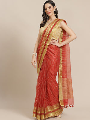 Maroon and Cream, Kalakari India Bhagalpuri Jute Silk Woven Design Saree with Blouse ALBGSA0123-Saree-Kalakari India-ALBGSA0123-Bhagalpuri, Geographical Indication, Hand Crafted, Heritage Prints, Jute, Natural Dyes, Red, Sarees, Silk Blend, Sustainable Fabrics, Woven, Yellow-[Linen,Ethnic,wear,Fashionista,Handloom,Handicraft,Indigo,blockprint,block,print,Cotton,Chanderi,Blue, latest,classy,party,bollywood,trendy,summer,style,traditional,formal,elegant,unique,style,hand,block,print, dabu,booti,gi