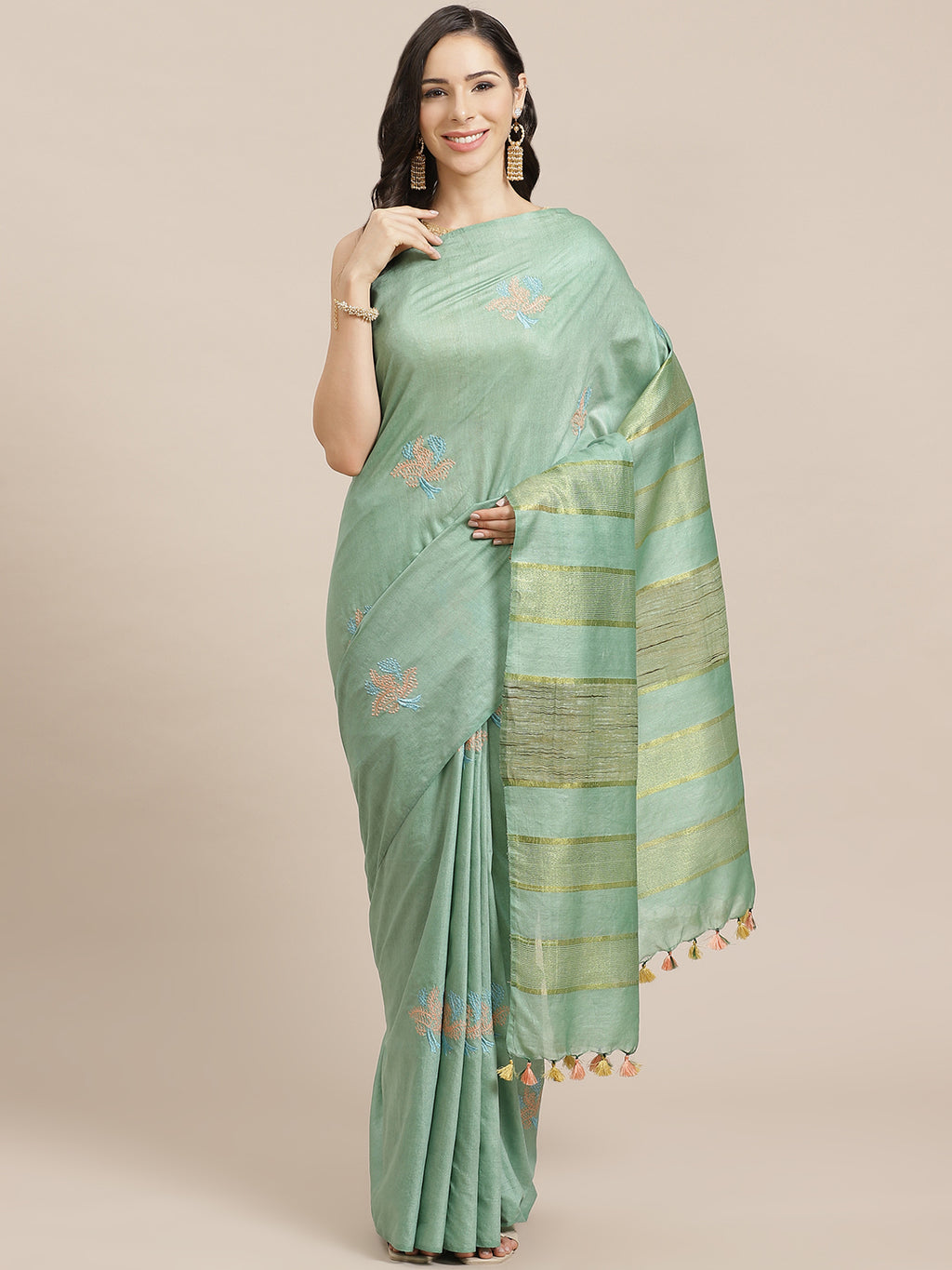 Green and Gold, Kalakari India Bhagalpuri Silk Blend Woven Design Saree with Blouse ALBGSA0125-Saree-Kalakari India-ALBGSA0125-Bhagalpuri, Geographical Indication, Hand Crafted, Heritage Prints, Jute, Natural Dyes, Red, Sarees, Silk Blend, Sustainable Fabrics, Woven, Yellow-[Linen,Ethnic,wear,Fashionista,Handloom,Handicraft,Indigo,blockprint,block,print,Cotton,Chanderi,Blue, latest,classy,party,bollywood,trendy,summer,style,traditional,formal,elegant,unique,style,hand,block,print, dabu,booti,gif