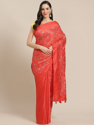 Red and White, Kalakari India Bhagalpuri Silk Blend Woven Design Saree with Blouse ALBGSA0126-Saree-Kalakari India-ALBGSA0126-Bhagalpuri, Geographical Indication, Hand Crafted, Heritage Prints, Jute, Natural Dyes, Red, Sarees, Silk Blend, Sustainable Fabrics, Woven, Yellow-[Linen,Ethnic,wear,Fashionista,Handloom,Handicraft,Indigo,blockprint,block,print,Cotton,Chanderi,Blue, latest,classy,party,bollywood,trendy,summer,style,traditional,formal,elegant,unique,style,hand,block,print, dabu,booti,gift