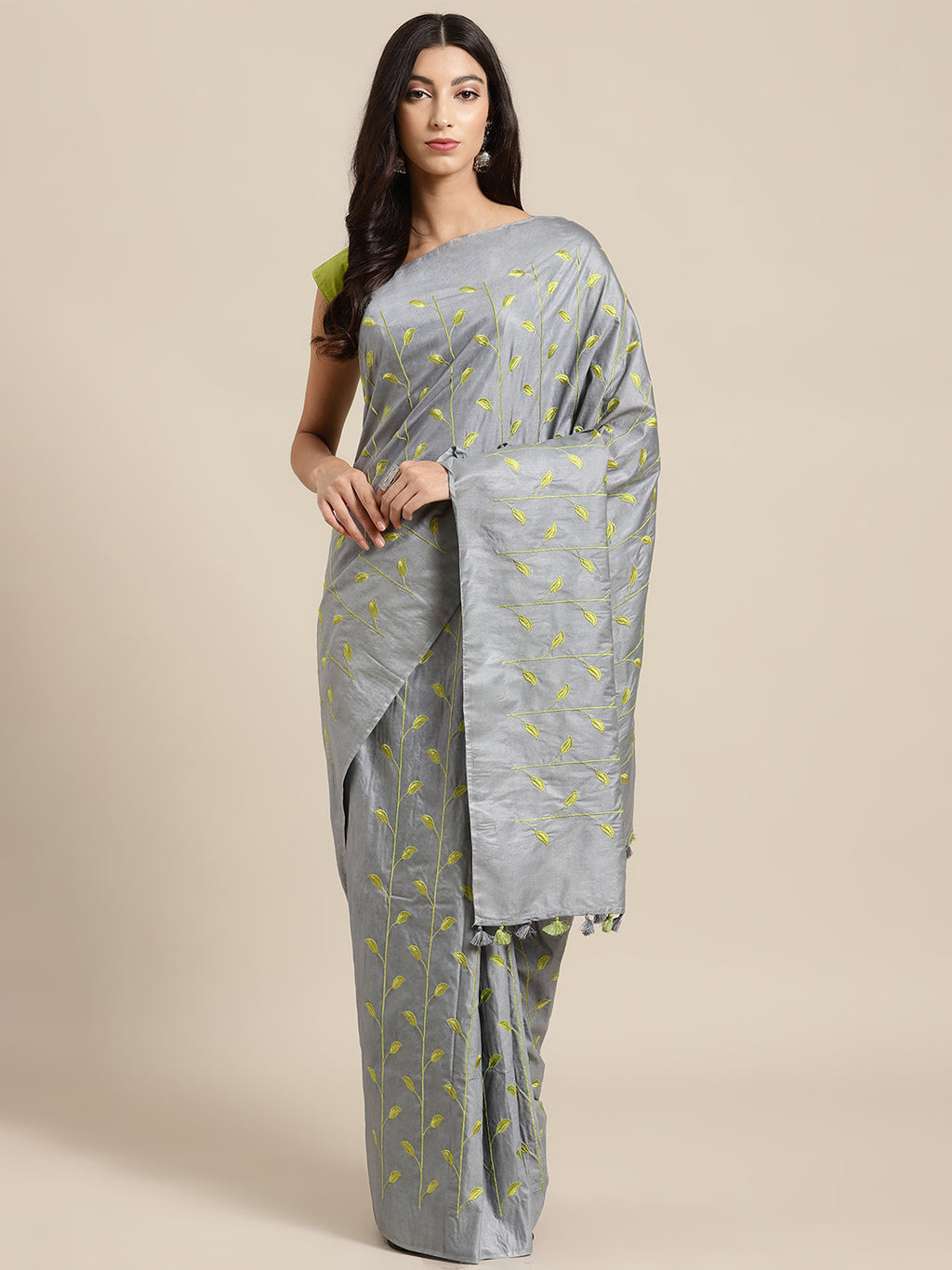 Grey and Yellow, Kalakari India Bhagalpuri Silk Blend Woven Design Saree with Blouse ALBGSA0127-Saree-Kalakari India-ALBGSA0127-Bhagalpuri, Geographical Indication, Hand Crafted, Heritage Prints, Jute, Natural Dyes, Red, Sarees, Silk Blend, Sustainable Fabrics, Woven, Yellow-[Linen,Ethnic,wear,Fashionista,Handloom,Handicraft,Indigo,blockprint,block,print,Cotton,Chanderi,Blue, latest,classy,party,bollywood,trendy,summer,style,traditional,formal,elegant,unique,style,hand,block,print, dabu,booti,gi