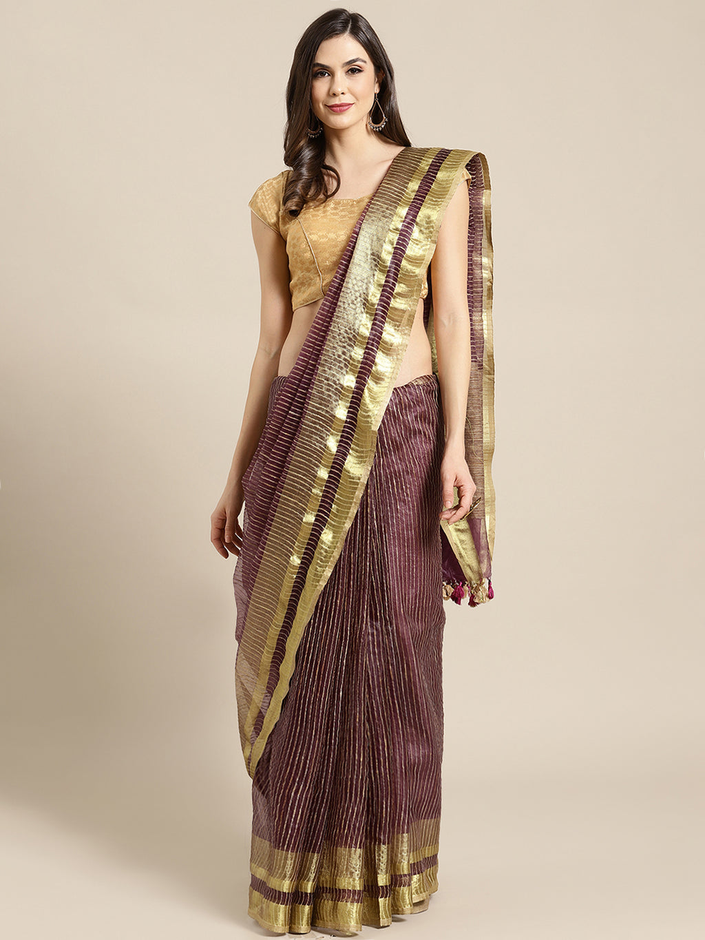 Purple and Mauve, Kalakari India Bhagalpuri Jute Silk Woven Design Saree with Blouse ALBGSA0128-Saree-Kalakari India-ALBGSA0128-Bhagalpuri, Geographical Indication, Hand Crafted, Heritage Prints, Jute, Natural Dyes, Red, Sarees, Silk Blend, Sustainable Fabrics, Woven, Yellow-[Linen,Ethnic,wear,Fashionista,Handloom,Handicraft,Indigo,blockprint,block,print,Cotton,Chanderi,Blue, latest,classy,party,bollywood,trendy,summer,style,traditional,formal,elegant,unique,style,hand,block,print, dabu,booti,gi