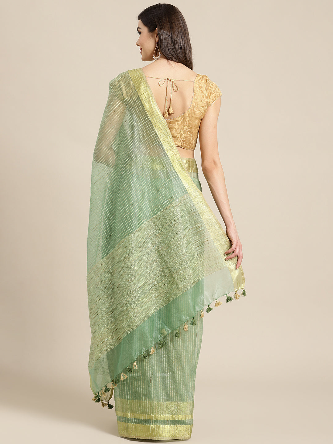 Green and Cream, Kalakari India Bhagalpuri Jute Silk Woven Design Saree with Blouse ALBGSA0131-Saree-Kalakari India-ALBGSA0131-Bhagalpuri, Geographical Indication, Hand Crafted, Heritage Prints, Jute, Natural Dyes, Red, Sarees, Silk Blend, Sustainable Fabrics, Woven, Yellow-[Linen,Ethnic,wear,Fashionista,Handloom,Handicraft,Indigo,blockprint,block,print,Cotton,Chanderi,Blue, latest,classy,party,bollywood,trendy,summer,style,traditional,formal,elegant,unique,style,hand,block,print, dabu,booti,gif
