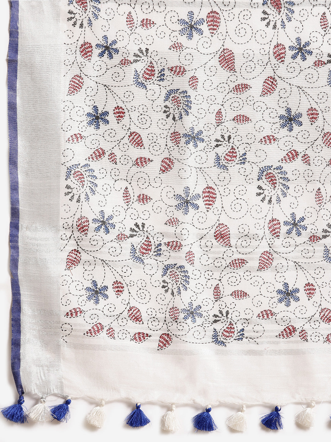 White and Blue, Kalakari India Bhagalpuri Linen Blend Woven Design Saree with Blouse ALBGSA0137-Saree-Kalakari India-ALBGSA0137-Cotton, Geographical Indication, Hand Crafted, Heritage Prints, Linen, Natural Dyes, Red, Sarees, Shibori, Sustainable Fabrics, Woven, Yellow-[Linen,Ethnic,wear,Fashionista,Handloom,Handicraft,Indigo,blockprint,block,print,Cotton,Chanderi,Blue, latest,classy,party,bollywood,trendy,summer,style,traditional,formal,elegant,unique,style,hand,block,print, dabu,booti,gift,pre