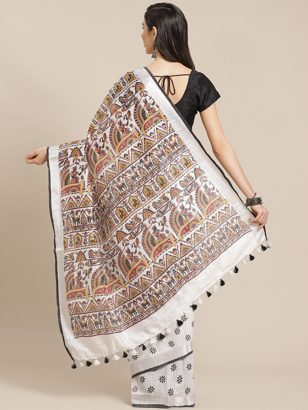 White and Red, Kalakari India Bhagalpuri Linen Blend Woven Design Saree with Blouse ALBGSA0140-Saree-Kalakari India-ALBGSA0140-Cotton, Geographical Indication, Hand Crafted, Heritage Prints, Linen, Natural Dyes, Red, Sarees, Shibori, Sustainable Fabrics, Woven, Yellow-[Linen,Ethnic,wear,Fashionista,Handloom,Handicraft,Indigo,blockprint,block,print,Cotton,Chanderi,Blue, latest,classy,party,bollywood,trendy,summer,style,traditional,formal,elegant,unique,style,hand,block,print, dabu,booti,gift,pres