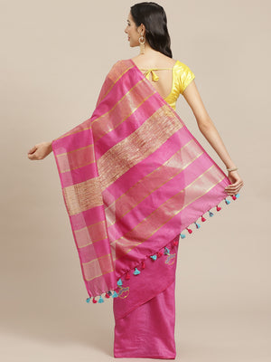 Pink and Gold, Kalakari India Bhagalpuri Silk Blend Woven Design Saree with Blouse ALBGSA0142-Saree-Kalakari India-ALBGSA0142-Bhagalpuri, Geographical Indication, Hand Crafted, Heritage Prints, Jute, Natural Dyes, Red, Sarees, Silk Blend, Sustainable Fabrics, Woven, Yellow-[Linen,Ethnic,wear,Fashionista,Handloom,Handicraft,Indigo,blockprint,block,print,Cotton,Chanderi,Blue, latest,classy,party,bollywood,trendy,summer,style,traditional,formal,elegant,unique,style,hand,block,print, dabu,booti,gift