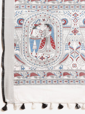 White and Blue, Kalakari India Bhagalpuri Linen Blend Woven Design Saree with Blouse ALBGSA0144-Saree-Kalakari India-ALBGSA0144-Cotton, Geographical Indication, Hand Crafted, Heritage Prints, Linen, Natural Dyes, Red, Sarees, Shibori, Sustainable Fabrics, Woven, Yellow-[Linen,Ethnic,wear,Fashionista,Handloom,Handicraft,Indigo,blockprint,block,print,Cotton,Chanderi,Blue, latest,classy,party,bollywood,trendy,summer,style,traditional,formal,elegant,unique,style,hand,block,print, dabu,booti,gift,pre