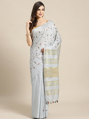 Grey and Gold, Kalakari India Bhagalpuri Silk Blend Woven Design Saree with Blouse ALBGSA0150-Saree-Kalakari India-ALBGSA0150-Bhagalpuri, Geographical Indication, Hand Crafted, Heritage Prints, Jute, Natural Dyes, Red, Sarees, Silk Blend, Sustainable Fabrics, Woven, Yellow-[Linen,Ethnic,wear,Fashionista,Handloom,Handicraft,Indigo,blockprint,block,print,Cotton,Chanderi,Blue, latest,classy,party,bollywood,trendy,summer,style,traditional,formal,elegant,unique,style,hand,block,print, dabu,booti,gift