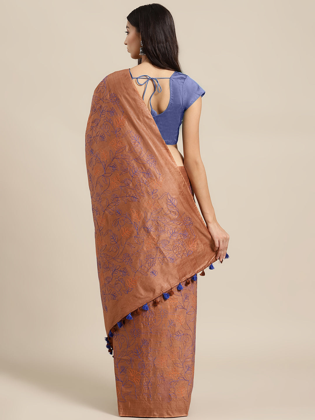 Brown and Blue, Kalakari India Bhagalpuri Silk Blend Woven Design Saree with Blouse ALBGSA0153-Saree-Kalakari India-ALBGSA0153-Bhagalpuri, Geographical Indication, Hand Crafted, Heritage Prints, Jute, Natural Dyes, Red, Sarees, Silk Blend, Sustainable Fabrics, Woven, Yellow-[Linen,Ethnic,wear,Fashionista,Handloom,Handicraft,Indigo,blockprint,block,print,Cotton,Chanderi,Blue, latest,classy,party,bollywood,trendy,summer,style,traditional,formal,elegant,unique,style,hand,block,print, dabu,booti,gif
