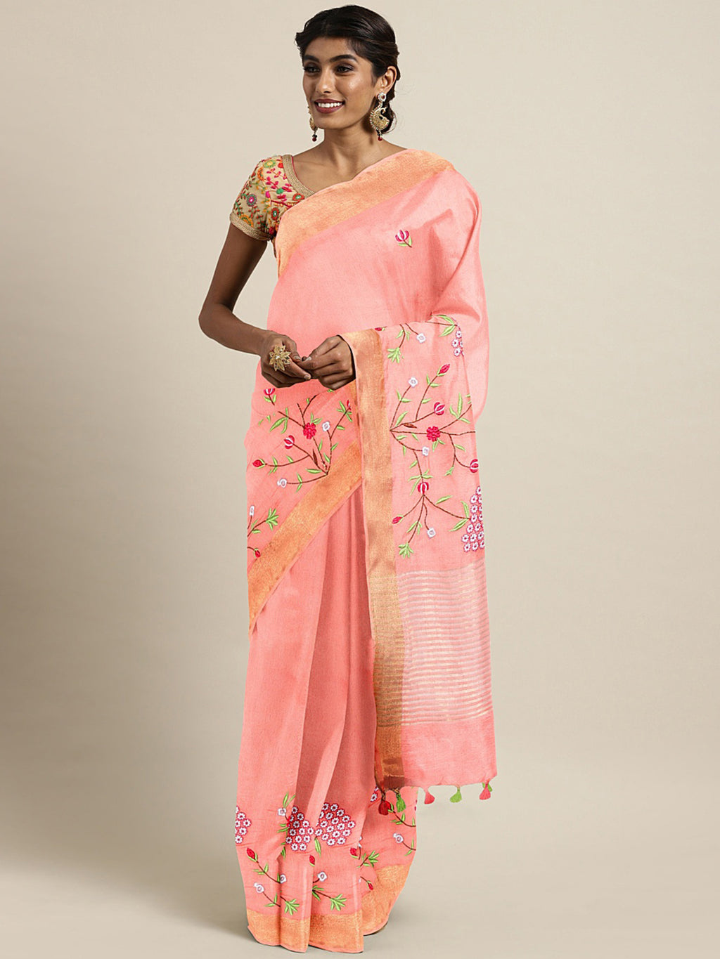 Kalakari India Kota Silk Embroidered Saree With Blouse ALBGSA0159-Saree-Kalakari India-ALBGSA0159-Geographical Indication, Hand Crafted, Heritage Prints, Linen, Natural Dyes, Pure Cotton, Sarees, Sustainable Fabrics, Woven-[Linen,Ethnic,wear,Fashionista,Handloom,Handicraft,Indigo,blockprint,block,print,Cotton,Chanderi,Blue, latest,classy,party,bollywood,trendy,summer,style,traditional,formal,elegant,unique,style,hand,block,print, dabu,booti,gift,present,glamorous,affordable,collectible,Sari,Sare