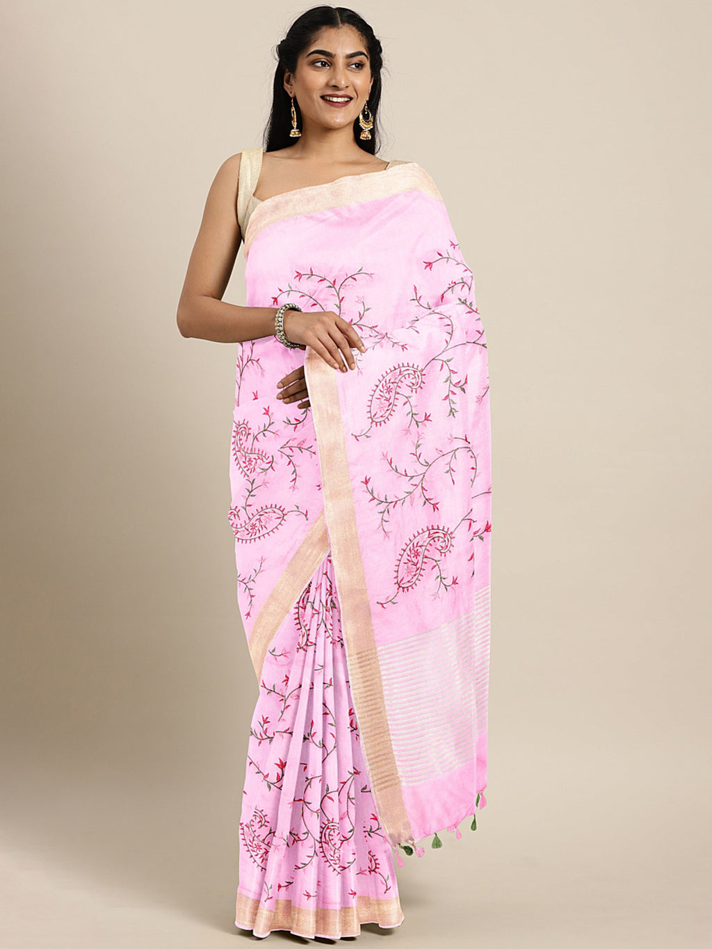 Kalakari India Kota Silk Embroidered Saree With Blouse ALBGSA0177-Saree-Kalakari India-ALBGSA0177-Bollywood, Geographical Indication, Hand Crafted, Heritage Prints, Natural Dyes, Sarees, South Silk, Sustainable Fabrics, Uppada Silk, Woven-[Linen,Ethnic,wear,Fashionista,Handloom,Handicraft,Indigo,blockprint,block,print,Cotton,Chanderi,Blue, latest,classy,party,bollywood,trendy,summer,style,traditional,formal,elegant,unique,style,hand,block,print, dabu,booti,gift,present,glamorous,affordable,colle