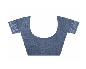 Indigo Dabu Hand Block Print Handcrafted Cotton Saree-Saree-Kalakari India-BAPASA0012-Cotton, Dabu, Geographical Indication, Hand Blocks, Hand Crafted, Heritage Prints, Indigo, Natural Dyes, Sarees, Sustainable Fabrics-[Linen,Ethnic,wear,Fashionista,Handloom,Handicraft,Indigo,blockprint,block,print,Cotton,Chanderi,Blue, latest,classy,party,bollywood,trendy,summer,style,traditional,formal,elegant,unique,style,hand,block,print, dabu,booti,gift,present,glamorous,affordable,collectible,Sari,Saree,pr