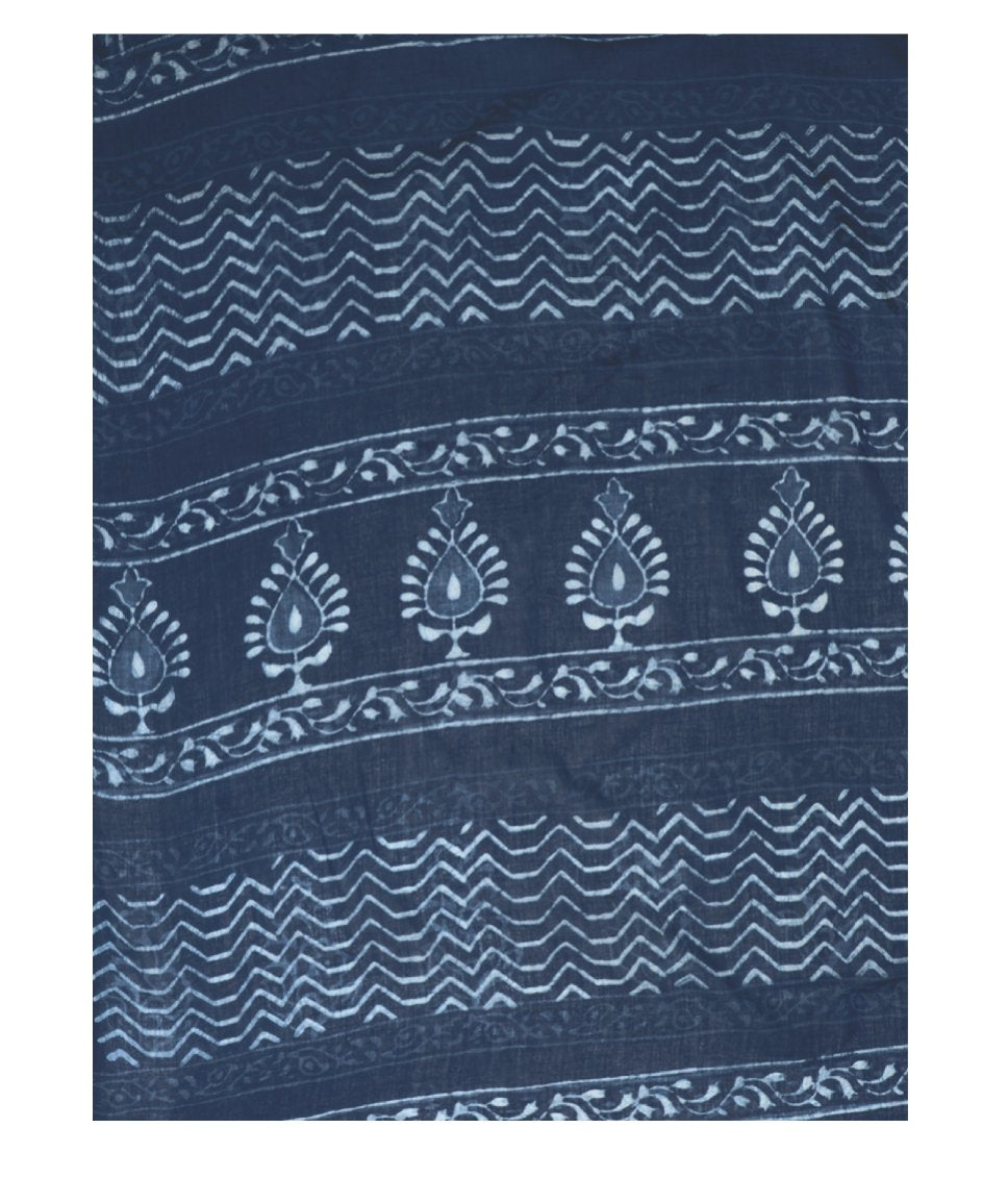 Indigo Dabu Hand Block Print Handcrafted Cotton Saree-Saree-Kalakari India-BAPASA0007-Cotton, Dabu, Geographical Indication, Hand Blocks, Hand Crafted, Heritage Prints, Indigo, Natural Dyes, Sarees, Sustainable Fabrics-[Linen,Ethnic,wear,Fashionista,Handloom,Handicraft,Indigo,blockprint,block,print,Cotton,Chanderi,Blue, latest,classy,party,bollywood,trendy,summer,style,traditional,formal,elegant,unique,style,hand,block,print, dabu,booti,gift,present,glamorous,affordable,collectible,Sari,Saree,pr