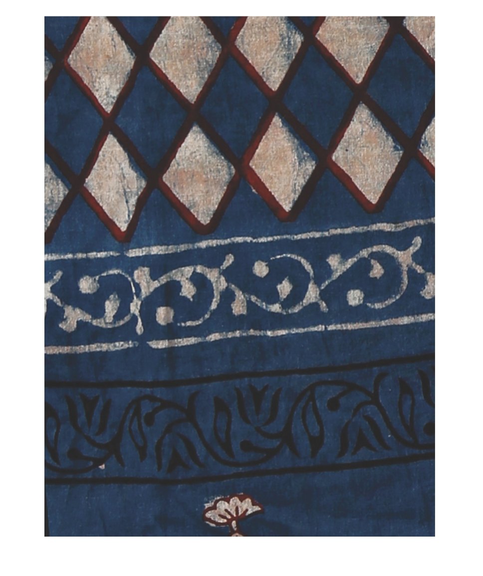 Indigo Tarapur Hand Block Print Handcrafted Cotton Saree-Saree-Kalakari India-BAPASA0023-Cotton, Geographical Indication, Hand Blocks, Hand Crafted, Heritage Prints, Indigo, Natural Dyes, Sarees, Sustainable Fabrics, Tarapur-[Linen,Ethnic,wear,Fashionista,Handloom,Handicraft,Indigo,blockprint,block,print,Cotton,Chanderi,Blue, latest,classy,party,bollywood,trendy,summer,style,traditional,formal,elegant,unique,style,hand,block,print, dabu,booti,gift,present,glamorous,affordable,collectible,Sari,Sa