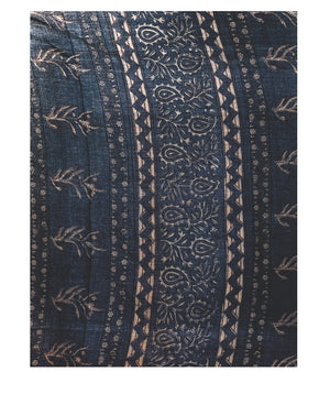 Indigo Tarapur Hand Block Print Handcrafted Cotton Saree-Saree-Kalakari India-BAPASA0024-Cotton, Geographical Indication, Hand Blocks, Hand Crafted, Heritage Prints, Indigo, Natural Dyes, Sarees, Sustainable Fabrics, Tarapur-[Linen,Ethnic,wear,Fashionista,Handloom,Handicraft,Indigo,blockprint,block,print,Cotton,Chanderi,Blue, latest,classy,party,bollywood,trendy,summer,style,traditional,formal,elegant,unique,style,hand,block,print, dabu,booti,gift,present,glamorous,affordable,collectible,Sari,Sa