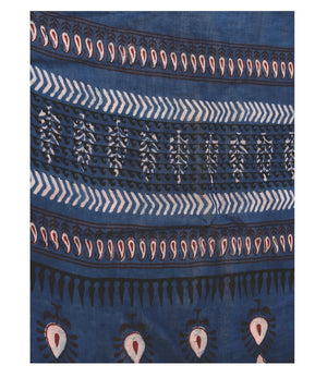 Indigo Tarapur Hand Block Print Handcrafted Cotton Saree-Saree-Kalakari India-BAPASA0026-Cotton, Geographical Indication, Hand Blocks, Hand Crafted, Heritage Prints, Indigo, Natural Dyes, Sarees, Sustainable Fabrics, Tarapur-[Linen,Ethnic,wear,Fashionista,Handloom,Handicraft,Indigo,blockprint,block,print,Cotton,Chanderi,Blue, latest,classy,party,bollywood,trendy,summer,style,traditional,formal,elegant,unique,style,hand,block,print, dabu,booti,gift,present,glamorous,affordable,collectible,Sari,Sa