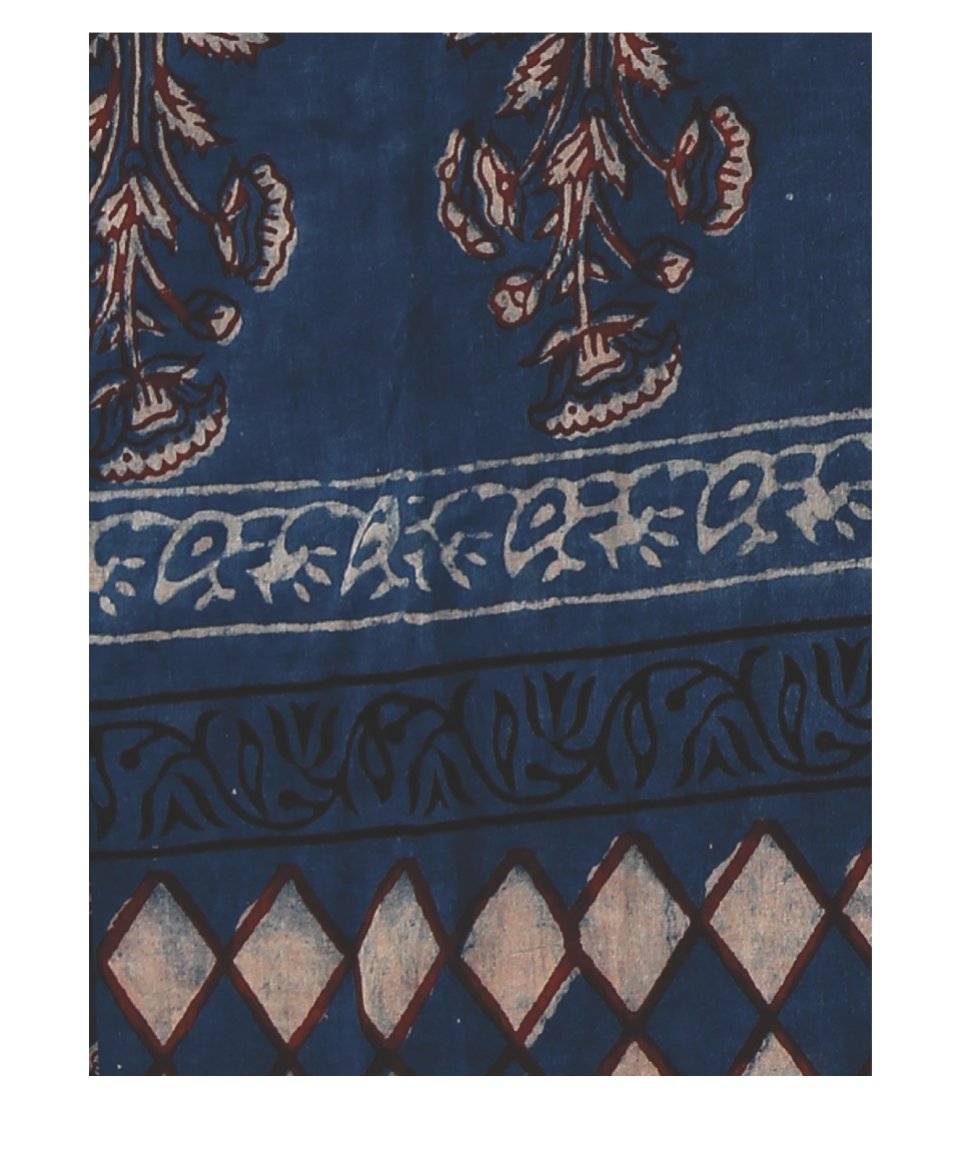 Indigo Tarapur Hand Block Print Handcrafted Cotton Saree-Saree-Kalakari India-BAPASA0027-Cotton, Geographical Indication, Hand Blocks, Hand Crafted, Heritage Prints, Indigo, Natural Dyes, Sarees, Sustainable Fabrics, Tarapur-[Linen,Ethnic,wear,Fashionista,Handloom,Handicraft,Indigo,blockprint,block,print,Cotton,Chanderi,Blue, latest,classy,party,bollywood,trendy,summer,style,traditional,formal,elegant,unique,style,hand,block,print, dabu,booti,gift,present,glamorous,affordable,collectible,Sari,Sa