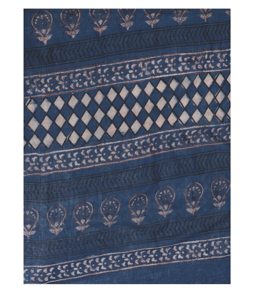Indigo Tarapur Hand Block Print Handcrafted Cotton Saree-Saree-Kalakari India-BAPASA0029-Cotton, Geographical Indication, Hand Blocks, Hand Crafted, Heritage Prints, Indigo, Natural Dyes, Sarees, Sustainable Fabrics, Tarapur-[Linen,Ethnic,wear,Fashionista,Handloom,Handicraft,Indigo,blockprint,block,print,Cotton,Chanderi,Blue, latest,classy,party,bollywood,trendy,summer,style,traditional,formal,elegant,unique,style,hand,block,print, dabu,booti,gift,present,glamorous,affordable,collectible,Sari,Sa