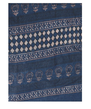 Indigo Tarapur Hand Block Print Handcrafted Cotton Saree-Saree-Kalakari India-BAPASA0029-Cotton, Geographical Indication, Hand Blocks, Hand Crafted, Heritage Prints, Indigo, Natural Dyes, Sarees, Sustainable Fabrics, Tarapur-[Linen,Ethnic,wear,Fashionista,Handloom,Handicraft,Indigo,blockprint,block,print,Cotton,Chanderi,Blue, latest,classy,party,bollywood,trendy,summer,style,traditional,formal,elegant,unique,style,hand,block,print, dabu,booti,gift,present,glamorous,affordable,collectible,Sari,Sa