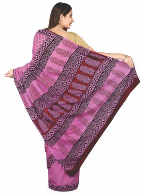 Pink Bagh Hand Block Print Handcrafted Cotton Saree-Saree-Kalakari India-BAPASA0034-Bagh, Cotton, Geographical Indication, Hand Blocks, Hand Crafted, Heritage Prints, Sarees, Sustainable Fabrics-[Linen,Ethnic,wear,Fashionista,Handloom,Handicraft,Indigo,blockprint,block,print,Cotton,Chanderi,Blue, latest,classy,party,bollywood,trendy,summer,style,traditional,formal,elegant,unique,style,hand,block,print, dabu,booti,gift,present,glamorous,affordable,collectible,Sari,Saree,printed, holi, Diwali, bir