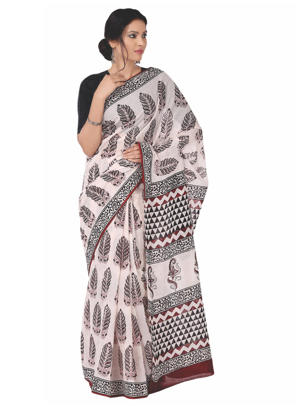 Pink & Black Hand Block Bagh Print Handcrafted Cotton Saree-Saree-Kalakari India-BAPASA0035-Bagh, Cotton, Geographical Indication, Hand Blocks, Hand Crafted, Heritage Prints, Sarees, Sustainable Fabrics-[Linen,Ethnic,wear,Fashionista,Handloom,Handicraft,Indigo,blockprint,block,print,Cotton,Chanderi,Blue, latest,classy,party,bollywood,trendy,summer,style,traditional,formal,elegant,unique,style,hand,block,print, dabu,booti,gift,present,glamorous,affordable,collectible,Sari,Saree,printed, holi, Diw