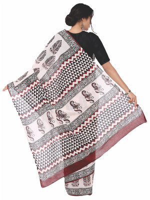 Pink & Black Hand Block Bagh Print Handcrafted Cotton Saree-Saree-Kalakari India-BAPASA0035-Bagh, Cotton, Geographical Indication, Hand Blocks, Hand Crafted, Heritage Prints, Sarees, Sustainable Fabrics-[Linen,Ethnic,wear,Fashionista,Handloom,Handicraft,Indigo,blockprint,block,print,Cotton,Chanderi,Blue, latest,classy,party,bollywood,trendy,summer,style,traditional,formal,elegant,unique,style,hand,block,print, dabu,booti,gift,present,glamorous,affordable,collectible,Sari,Saree,printed, holi, Diw