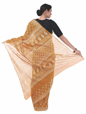 Orange Dabu Hand Block Print Handcrafted Cotton Saree-Saree-Kalakari India-BAPASA0043-Cotton, Dabu, Geographical Indication, Hand Blocks, Hand Crafted, Heritage Prints, Sarees, Sustainable Fabrics-[Linen,Ethnic,wear,Fashionista,Handloom,Handicraft,Indigo,blockprint,block,print,Cotton,Chanderi,Blue, latest,classy,party,bollywood,trendy,summer,style,traditional,formal,elegant,unique,style,hand,block,print, dabu,booti,gift,present,glamorous,affordable,collectible,Sari,Saree,printed, holi, Diwali, b