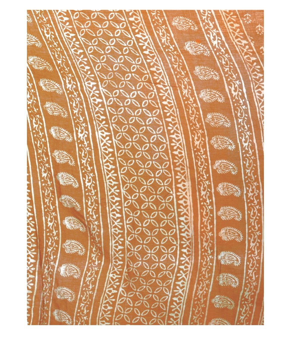 Orange Dabu Hand Block Print Handcrafted Cotton Saree-Saree-Kalakari India-BAPASA0043-Cotton, Dabu, Geographical Indication, Hand Blocks, Hand Crafted, Heritage Prints, Sarees, Sustainable Fabrics-[Linen,Ethnic,wear,Fashionista,Handloom,Handicraft,Indigo,blockprint,block,print,Cotton,Chanderi,Blue, latest,classy,party,bollywood,trendy,summer,style,traditional,formal,elegant,unique,style,hand,block,print, dabu,booti,gift,present,glamorous,affordable,collectible,Sari,Saree,printed, holi, Diwali, b