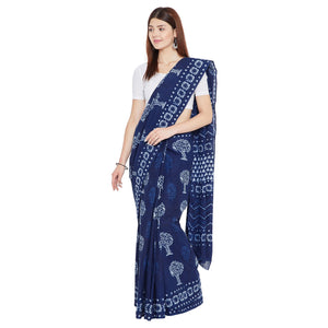 Indigo Dabu Hand Block Print Handcrafted Cotton Saree-Saree-Kalakari India-BAPASA0052-Cotton, Dabu, Geographical Indication, Hand Blocks, Hand Crafted, Heritage Prints, Indigo, Natural Dyes, Sarees, Sustainable Fabrics-[Linen,Ethnic,wear,Fashionista,Handloom,Handicraft,Indigo,blockprint,block,print,Cotton,Chanderi,Blue, latest,classy,party,bollywood,trendy,summer,style,traditional,formal,elegant,unique,style,hand,block,print, dabu,booti,gift,present,glamorous,affordable,collectible,Sari,Saree,pr