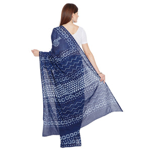 Indigo Dabu Hand Block Print Handcrafted Cotton Saree-Saree-Kalakari India-BAPASA0052-Cotton, Dabu, Geographical Indication, Hand Blocks, Hand Crafted, Heritage Prints, Indigo, Natural Dyes, Sarees, Sustainable Fabrics-[Linen,Ethnic,wear,Fashionista,Handloom,Handicraft,Indigo,blockprint,block,print,Cotton,Chanderi,Blue, latest,classy,party,bollywood,trendy,summer,style,traditional,formal,elegant,unique,style,hand,block,print, dabu,booti,gift,present,glamorous,affordable,collectible,Sari,Saree,pr